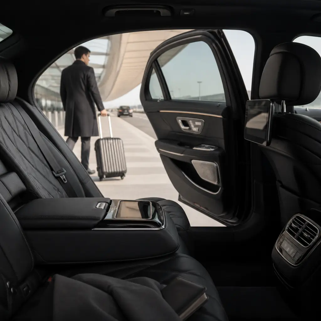 Luxury vehicle interior for airport limo and car service at IAH Airport