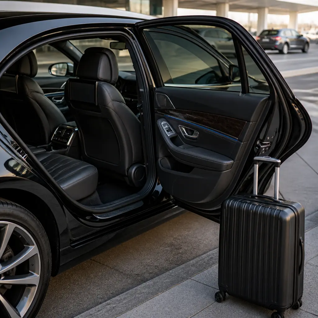 Private airport transportation service in a luxury sedan