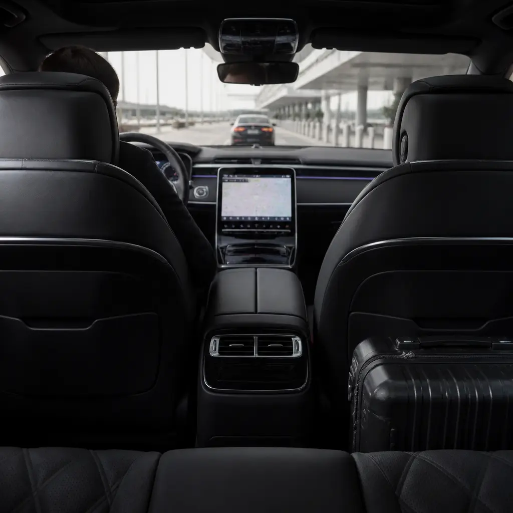 Private vehicle interior for airport transportation service connected with JFK Airport