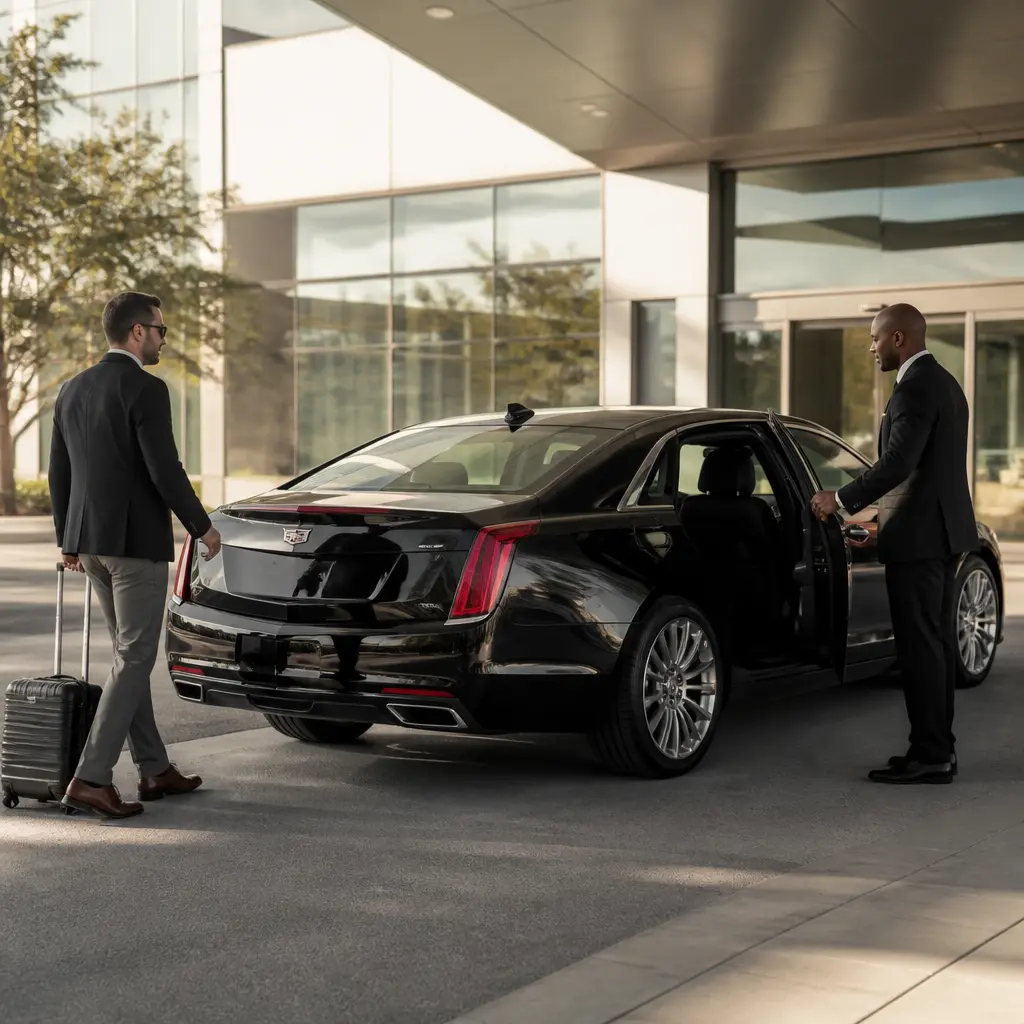 Traveler using a luxury airport car service at IAH Airport
