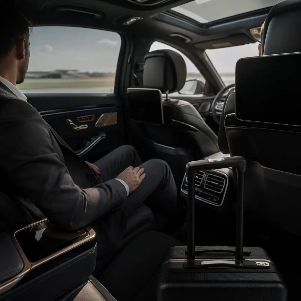 Private airport car service interior for a New Jersey traveler