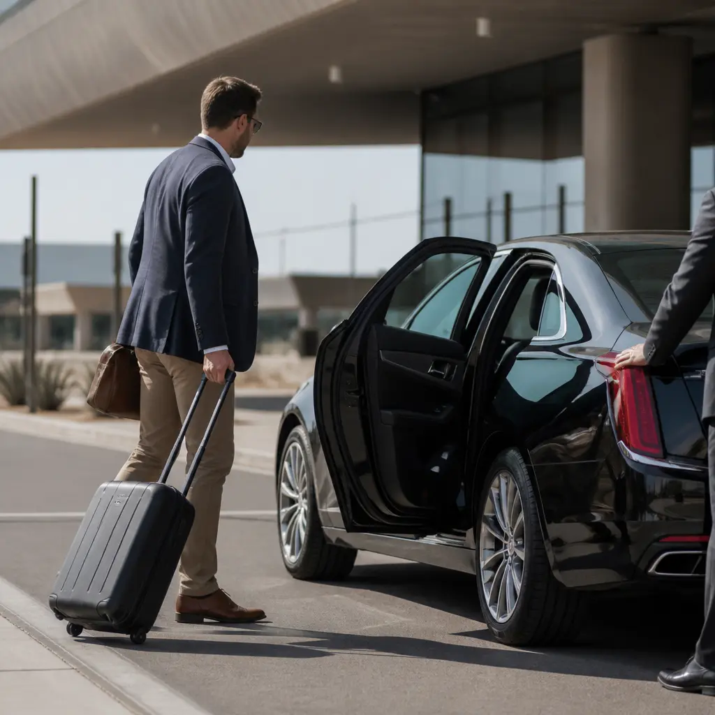 Traveler using a private airport car service near PHX